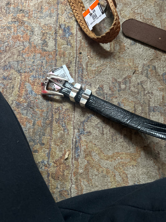 Black leather snakeskin belt