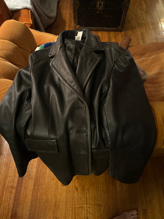 Worthington black leather blazer jacket