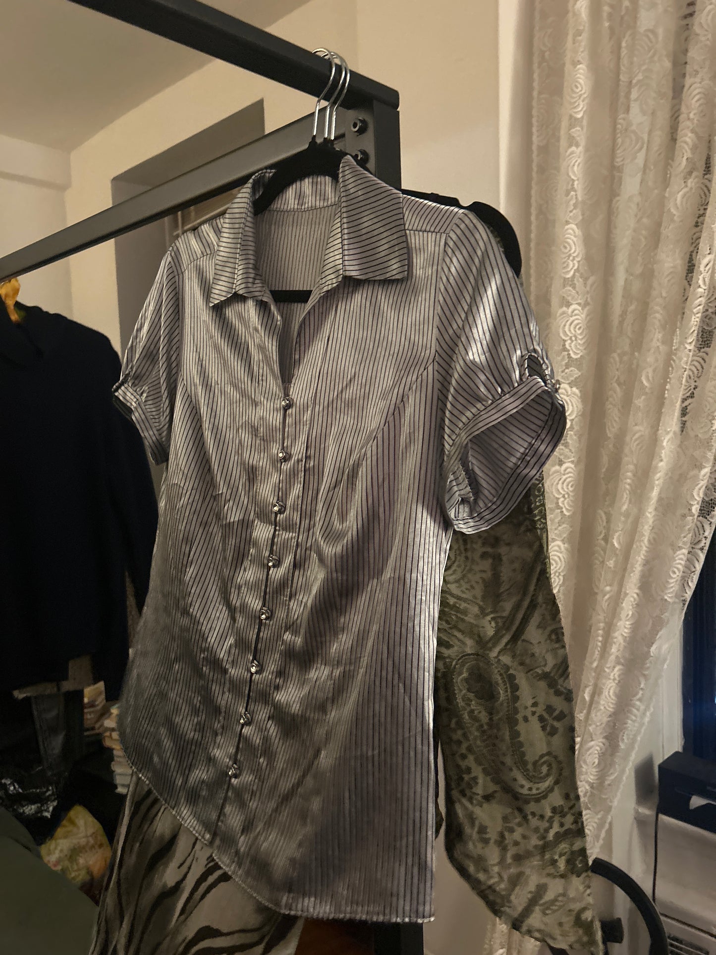 Silver and black pinstripe button up