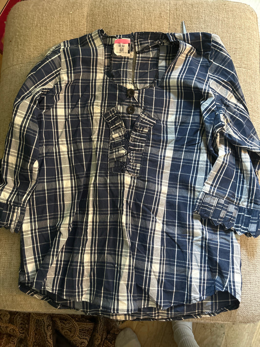 Blue plaid top with ruffle