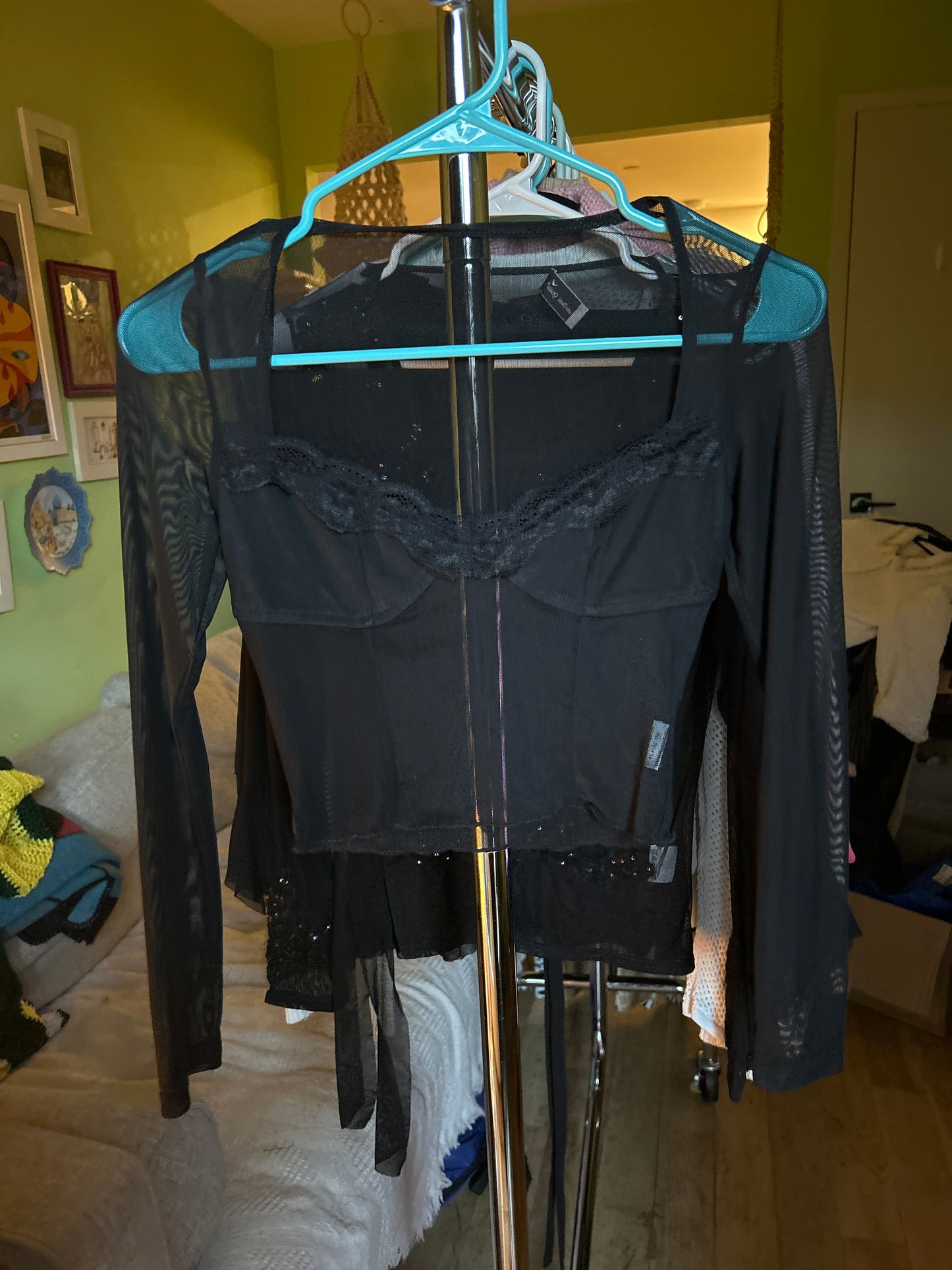 Black mesh top with lace