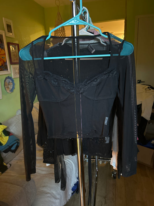 Black mesh top with lace