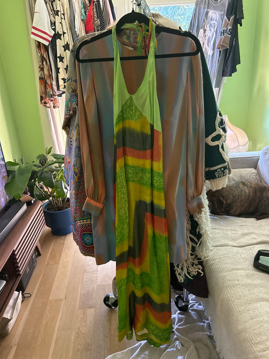 Lime multi halter dress