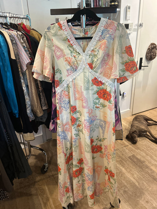 70s floral tropical maxi dress