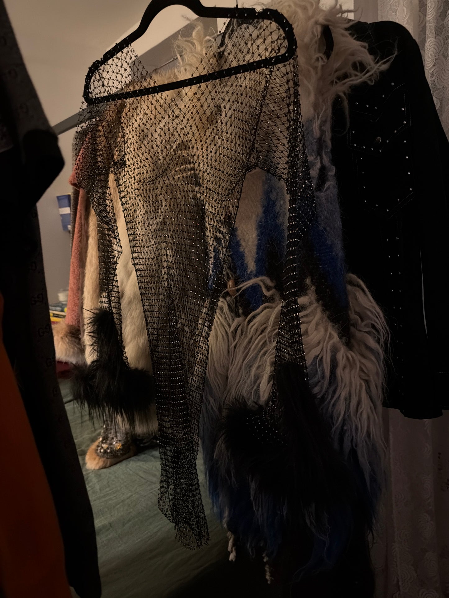 Rhinestone / fox mesh dress JM 16