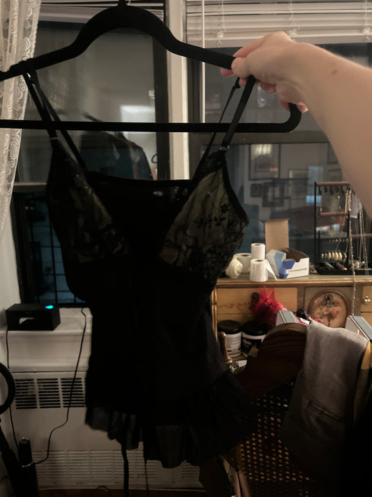 Black tank top with lace bra