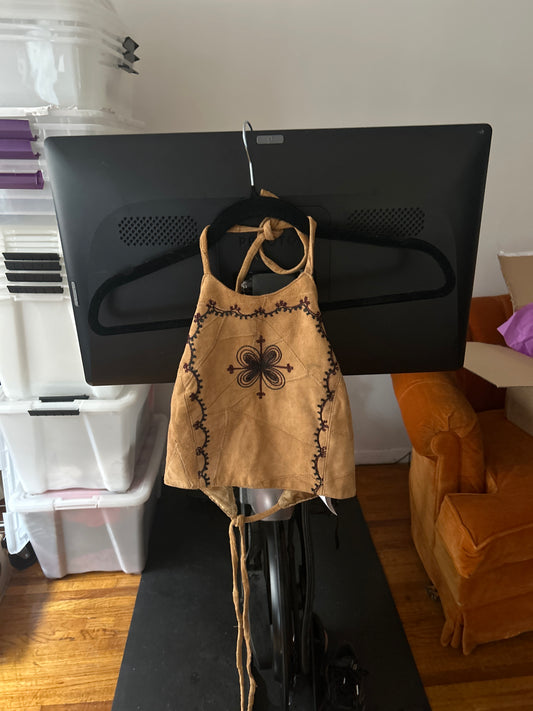 Leather embroidered halter top