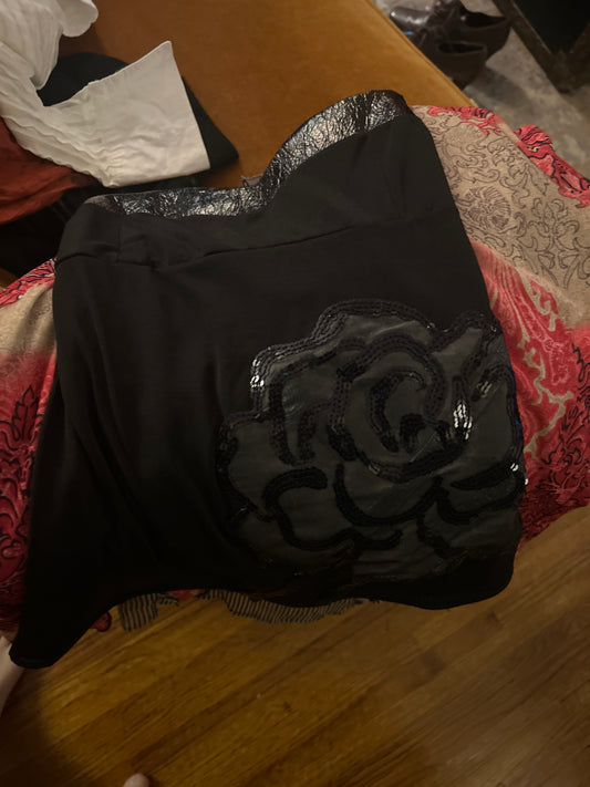Black tank top with sequin rose