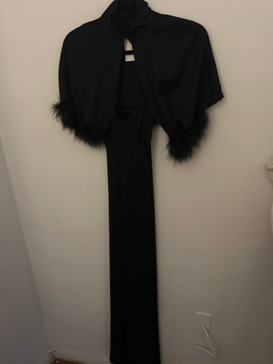 JM black two piece dress feather 98