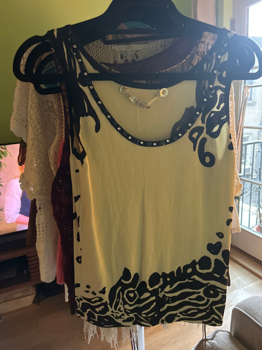 Lime tank top with jeweled neckline