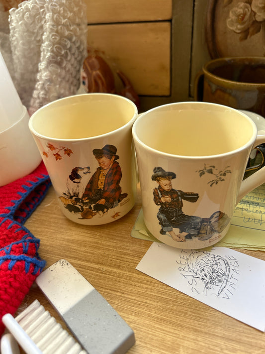 Norman Rockwell vintage mug set