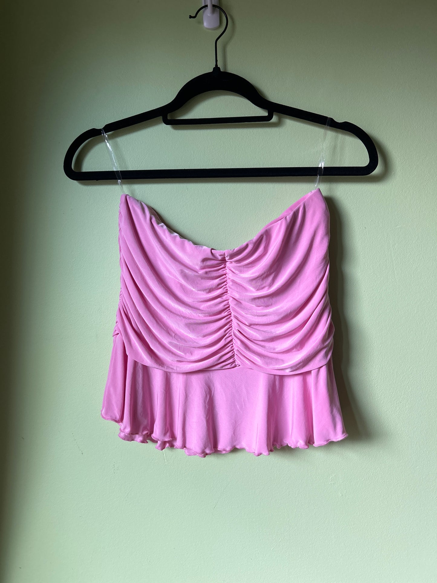 ruched pink strapless top