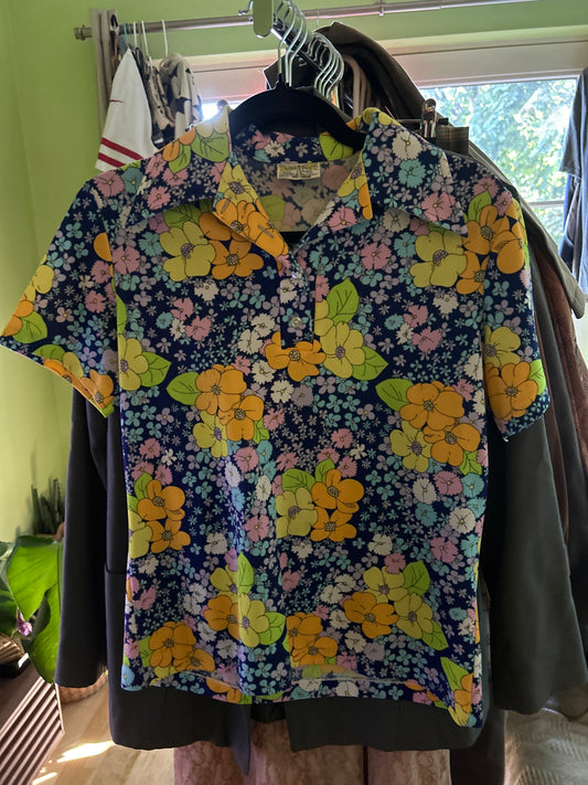 70s floral print top