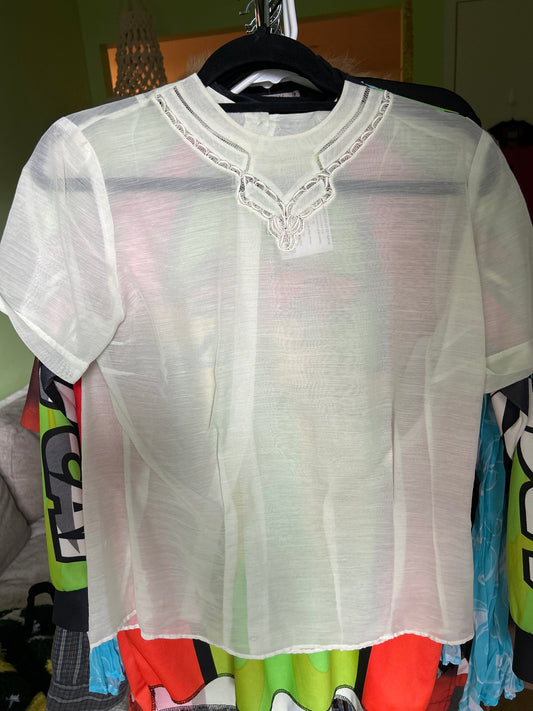 White sheer lace t-shirt