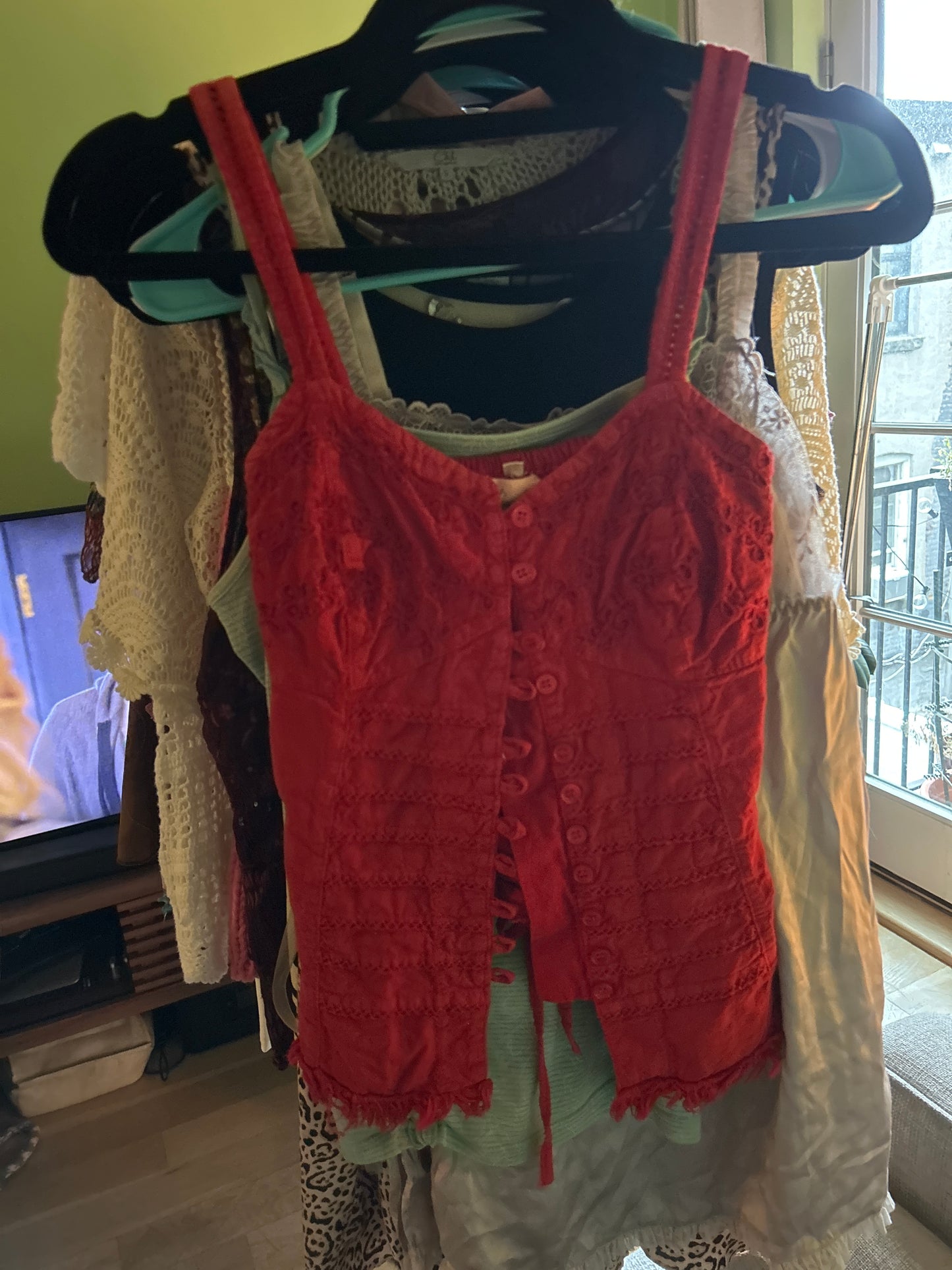 Red button embroidered tank