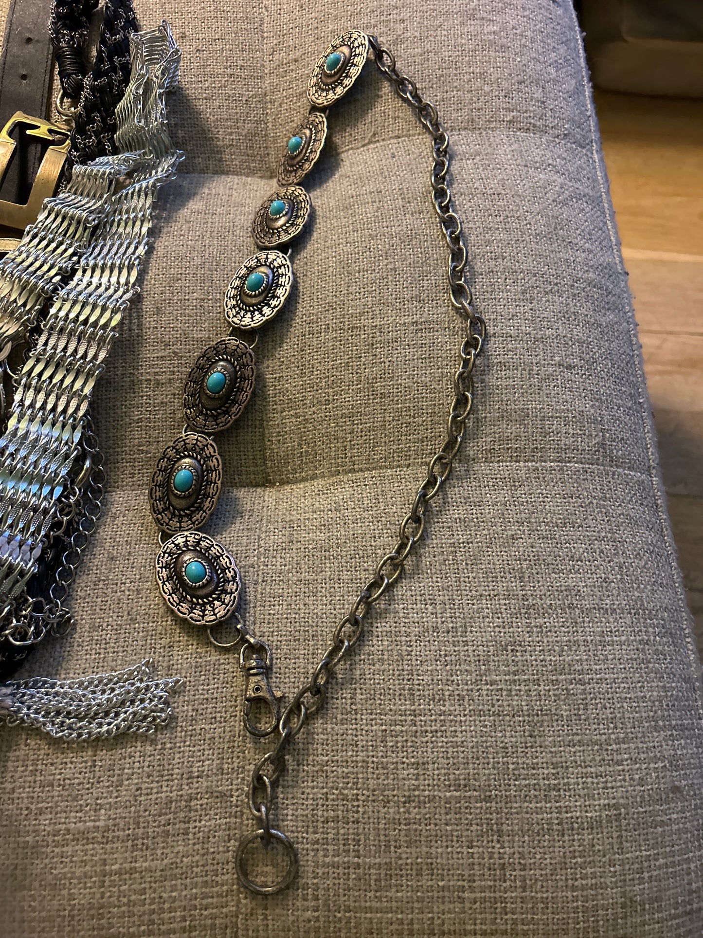 Silver and turquoise chain belt