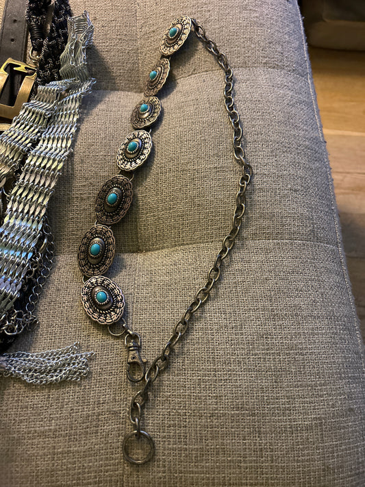 Silver and turquoise chain belt