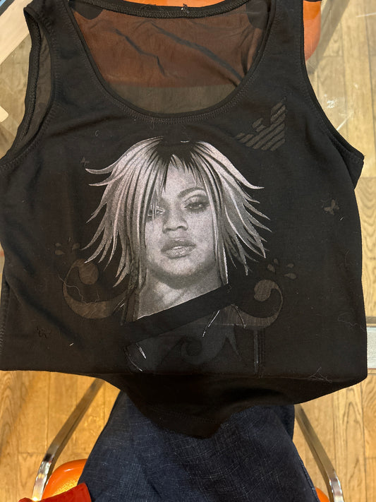 Graphic tank w sheer details 01504H