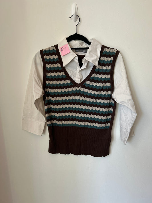 Vest built in button up brown/teal