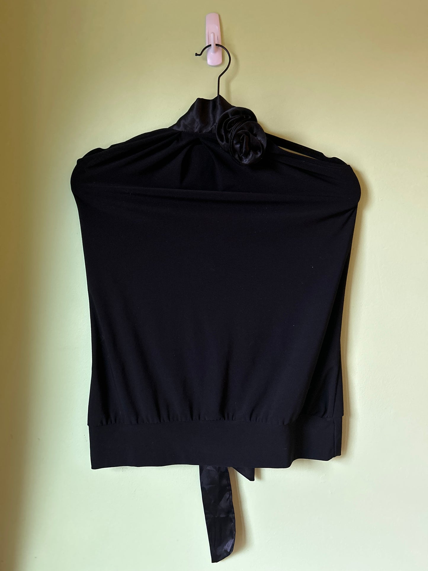 black halter top with rosette