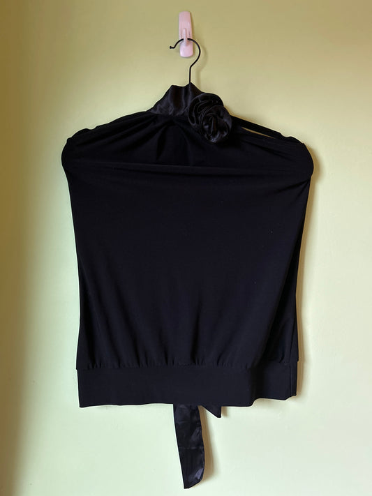 black halter top with rosette
