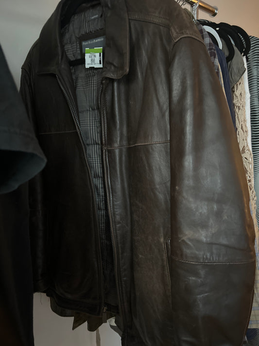 Perry Ellis brown leather jacket