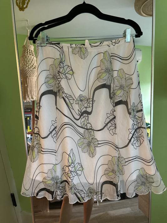 Black, white, lime floral skirt