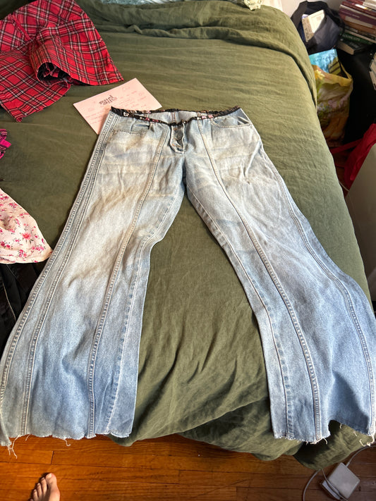 Denim with black floral trim