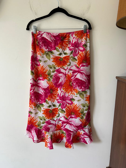 bright floral skirt with ruffled hem