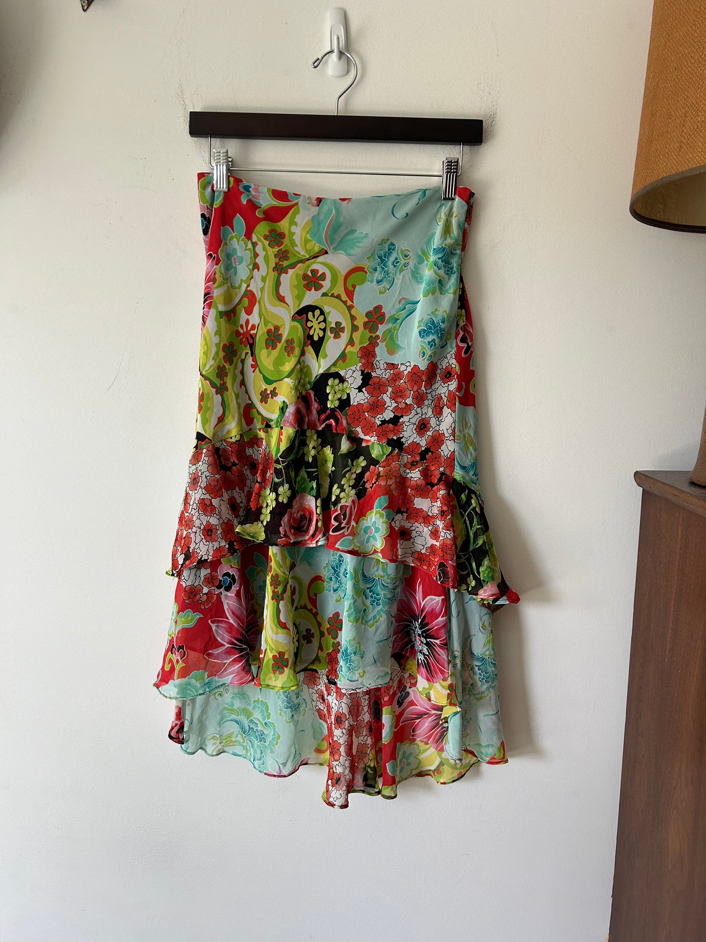 ruffled skirt with Japanese floral print