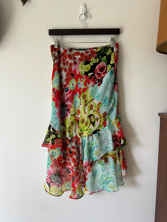 ruffled skirt with Japanese floral print
