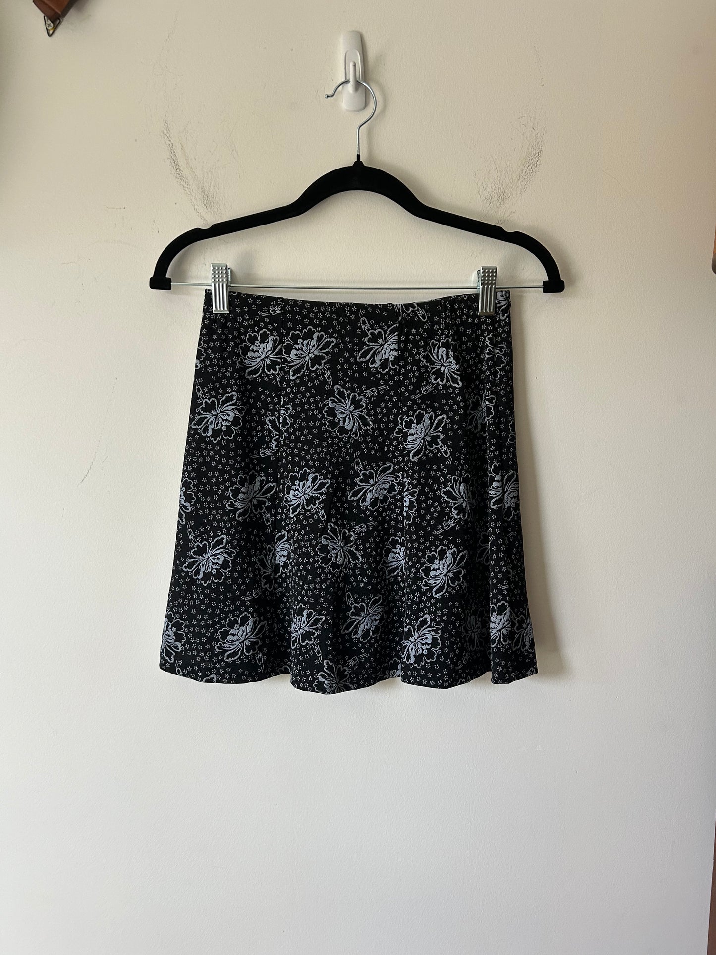 stretchy black Hawaiian floral mini skirt