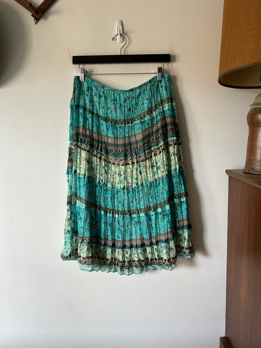 pleated tiered skirt in lime green and aqua