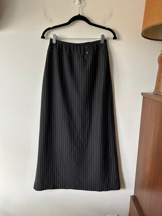 full length black pinstripe skirt