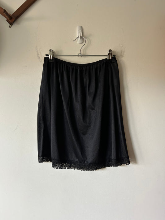 black slip skirt with lace hem