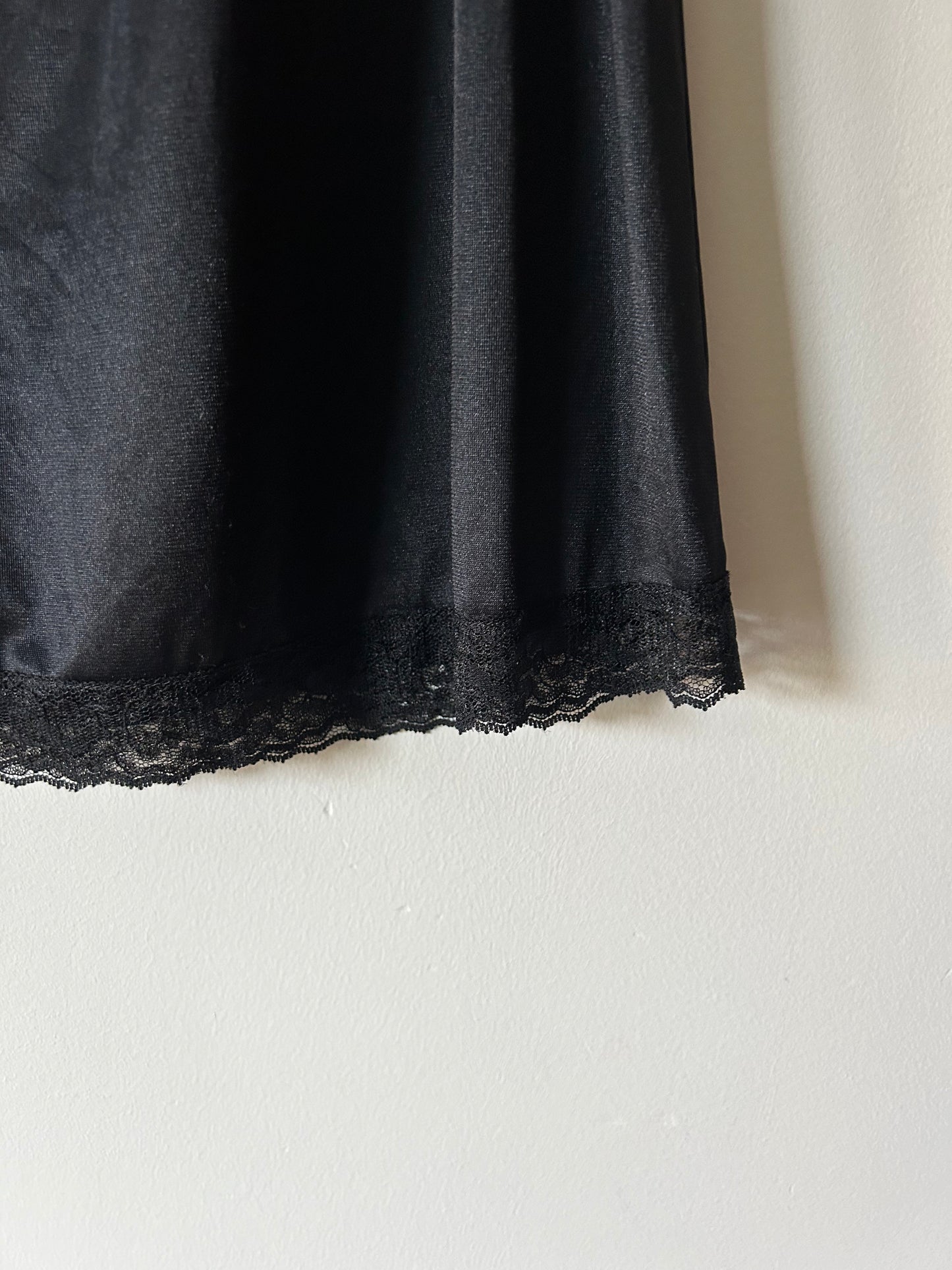 black slip skirt with lace hem