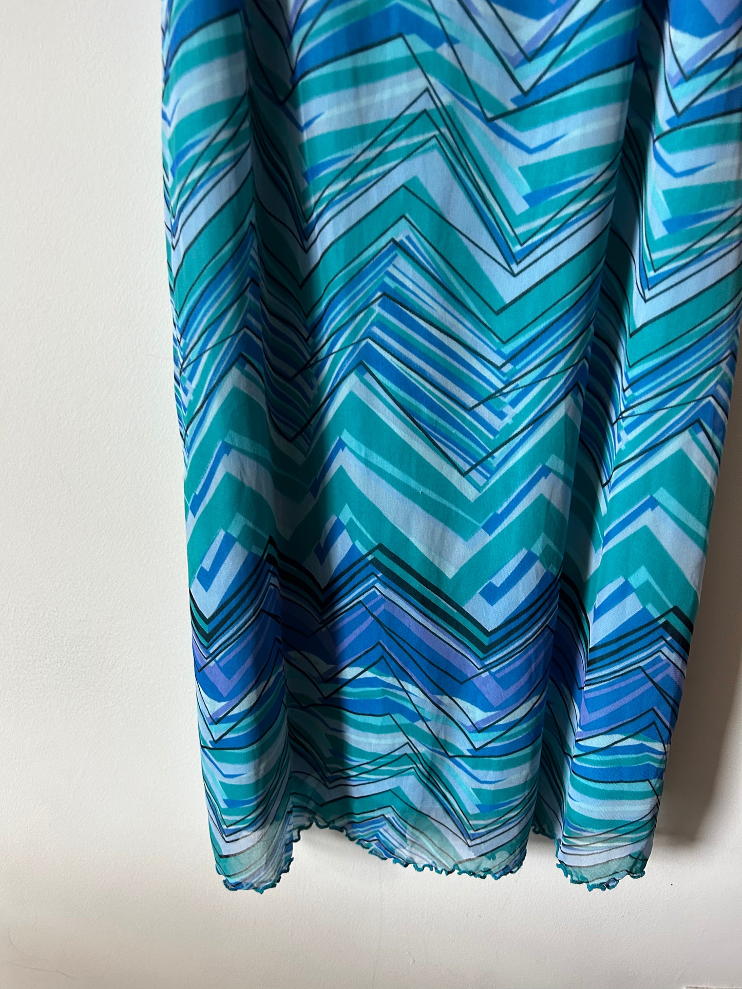 teal/blue geometric print dress