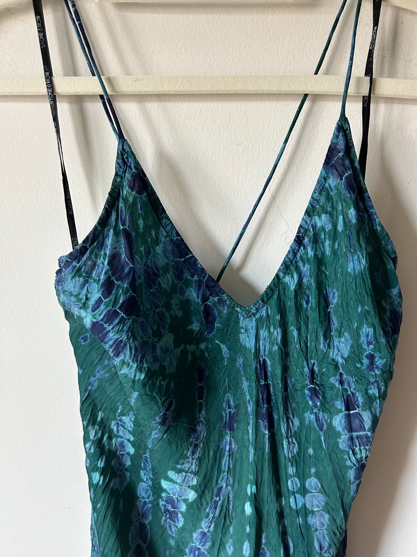 green/blue tie dyed straps dress