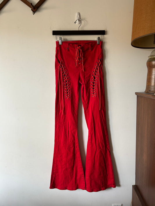 amazing y2k red flared lace up jeans