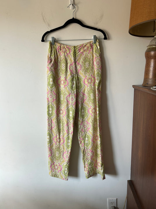 pink and lime green patterned pants